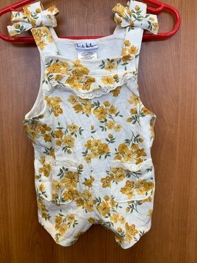 Nicole Miller Yellow Floral Baby Romper with Lace Trim